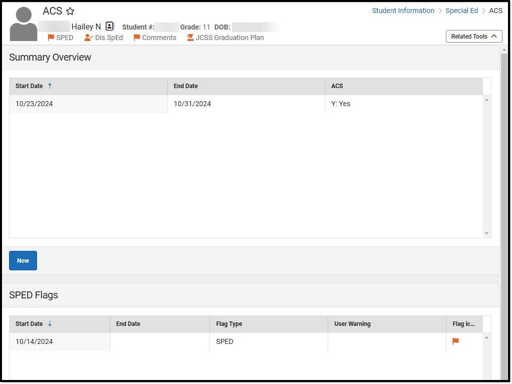 Screenshot of the ACS tool.