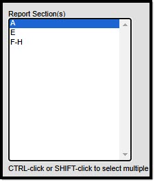 Screenshot of the Report Section(s) selection area on the PRS editor.