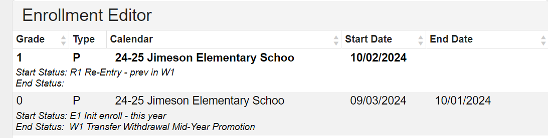 New R1 Enrollment record