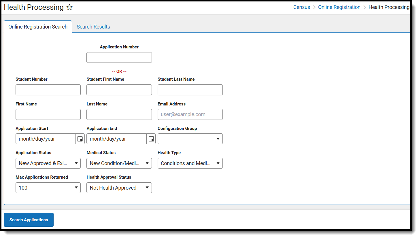 Screenshot of the Health Processing tool.