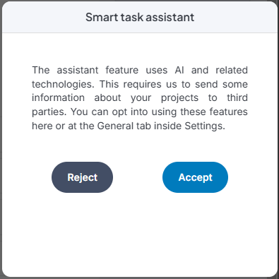 Smart Task Assistant consent window