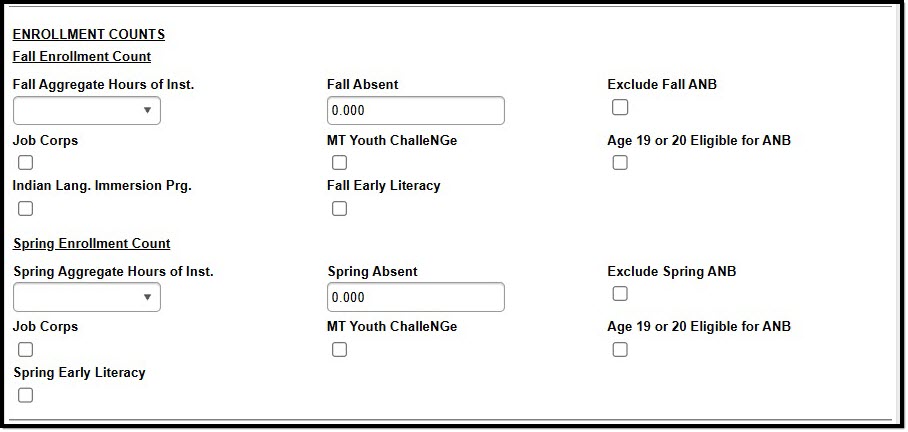 Screenshot of the Enrollment Counts section of the Enrollments tool.