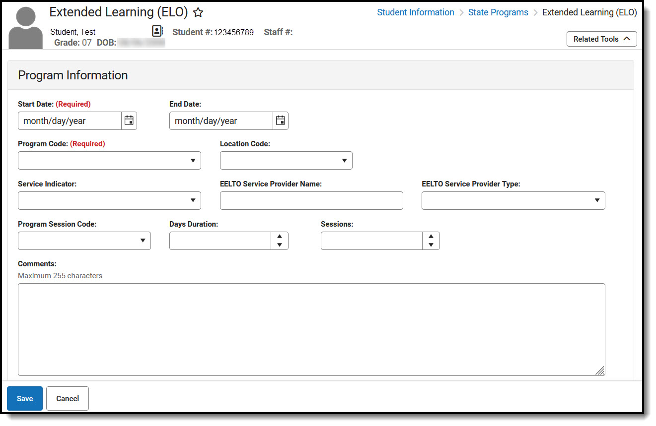 Screenshot of Extended Learning (ELO) tool.