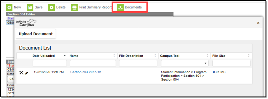 Screenshot of the Doc Upload tool with a document in the uploaded document list.