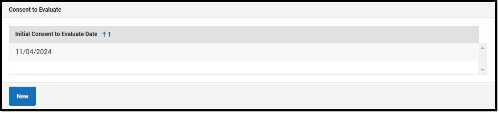 Screenshot of the consent to evaluate section oof the special education summary tool.