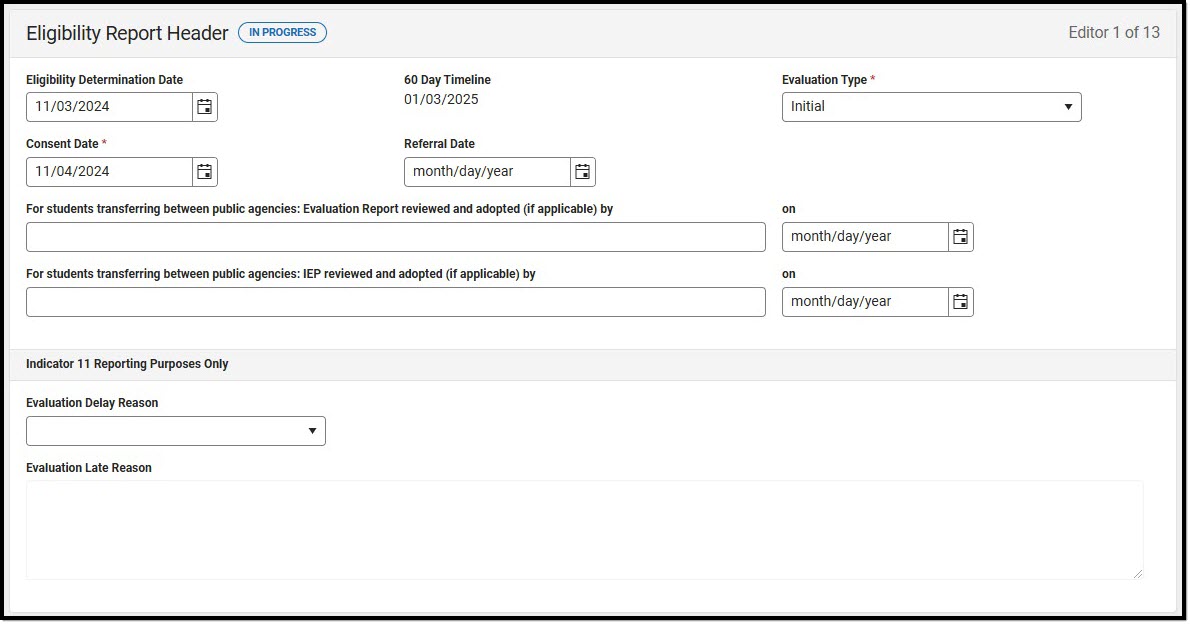 Screenshot of Eligibility Report editor.