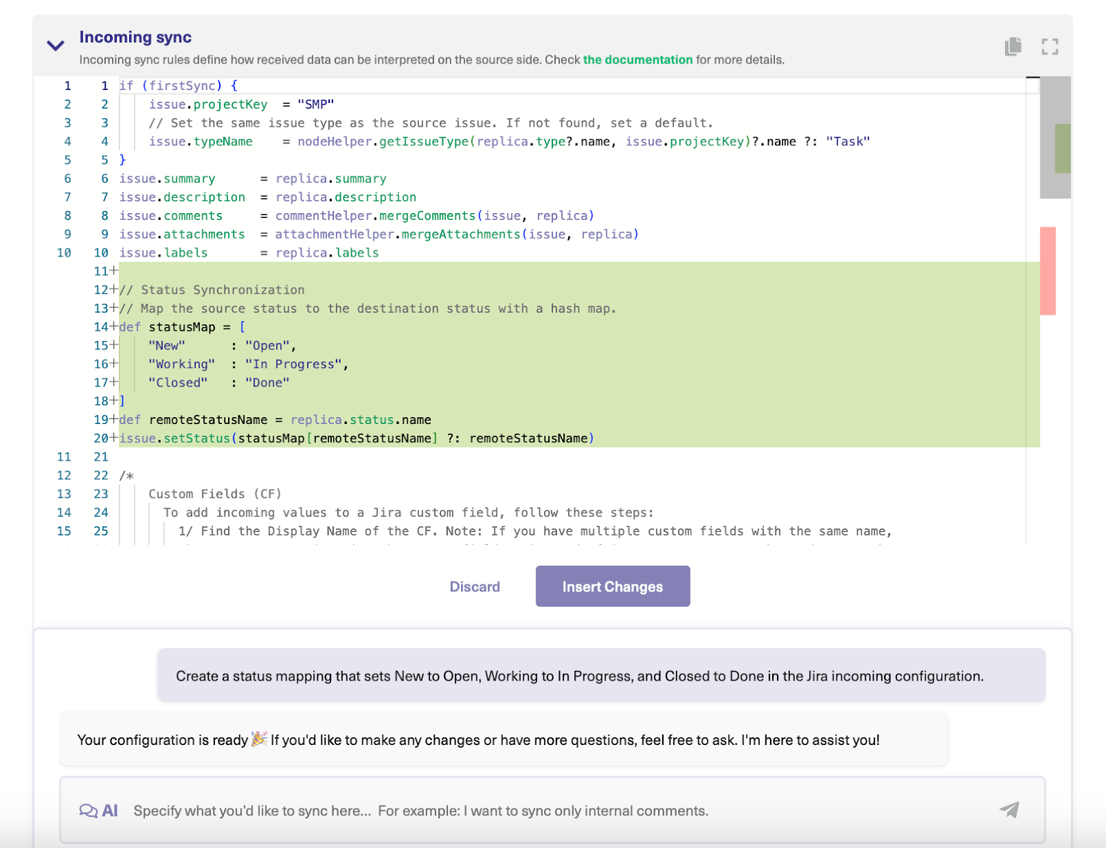 AI assisted Jira ServiceNow integration 