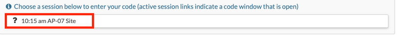 Directions to choose a session to enter code, followed by a box to choose.