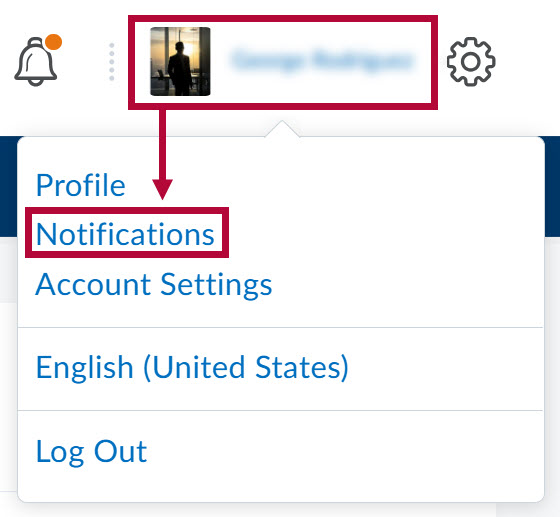 Identifies the Notifications option.