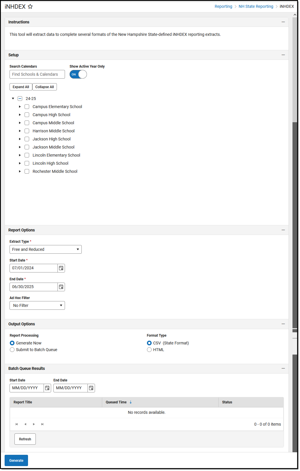 Screenshot of the iNHDEX Report Editor