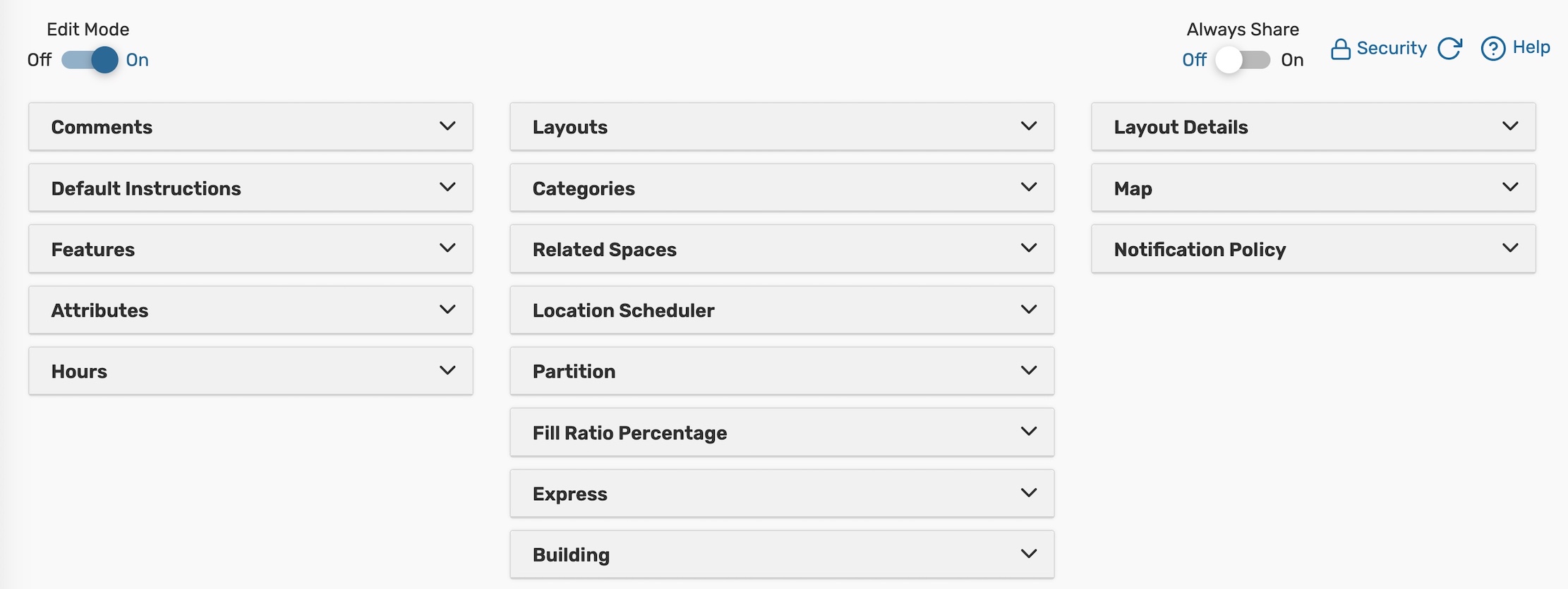 Location details sections