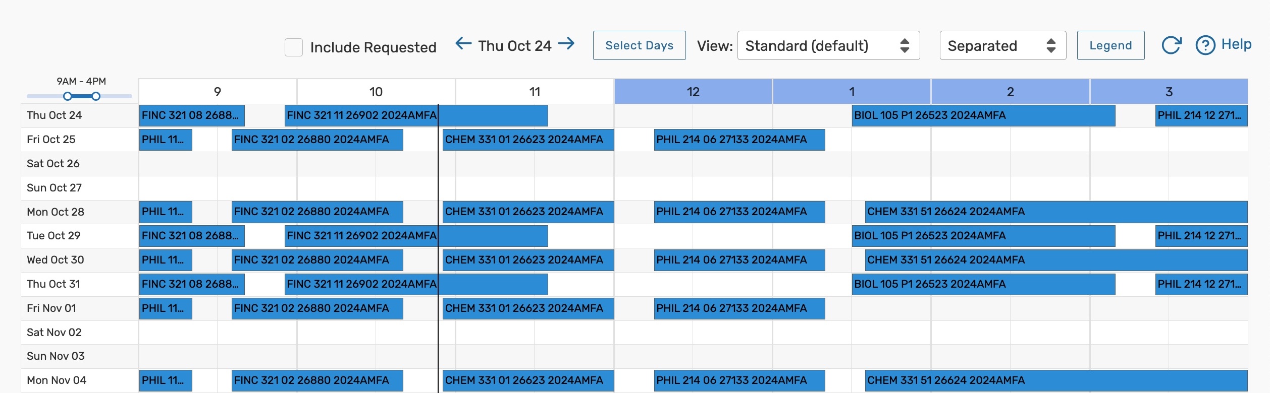 Location availability daily grid example