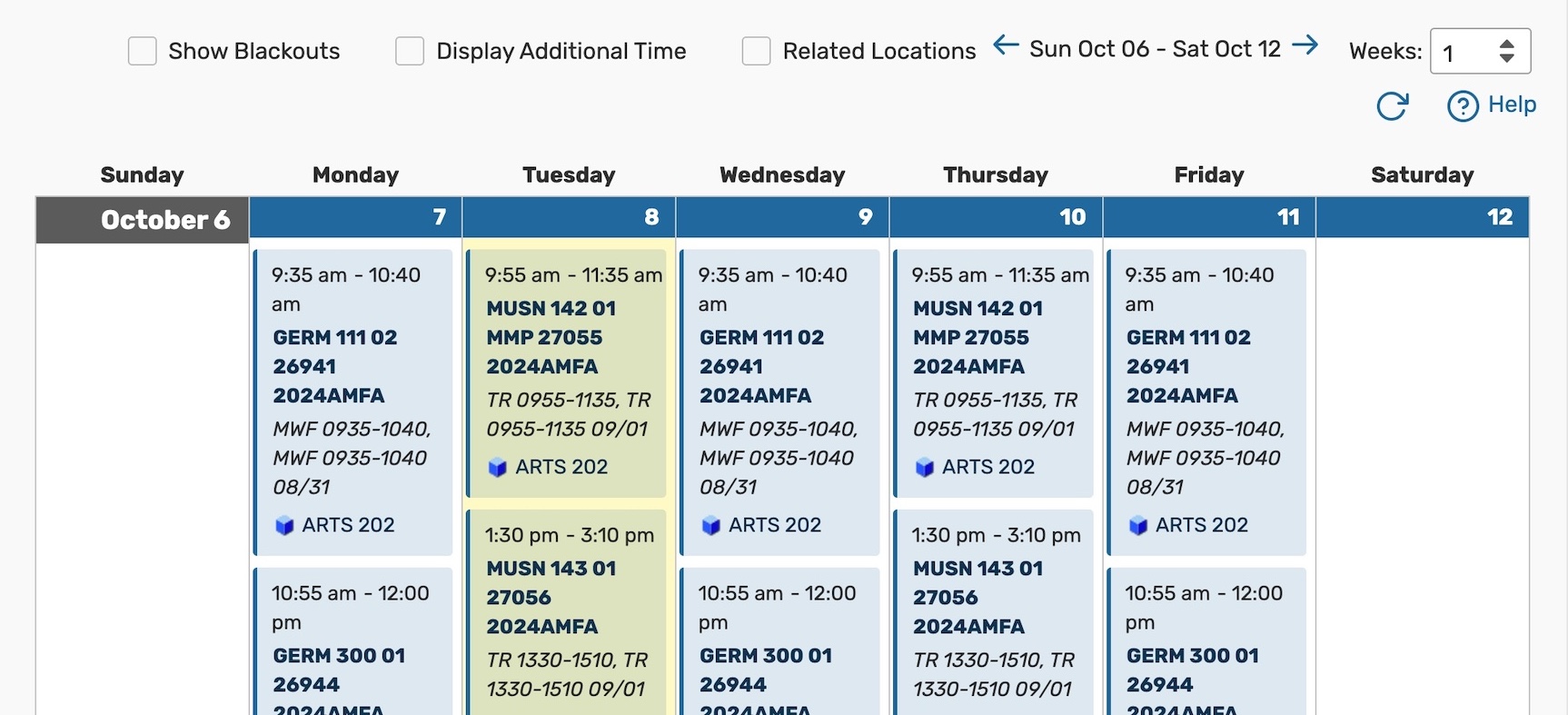 Location calendar example