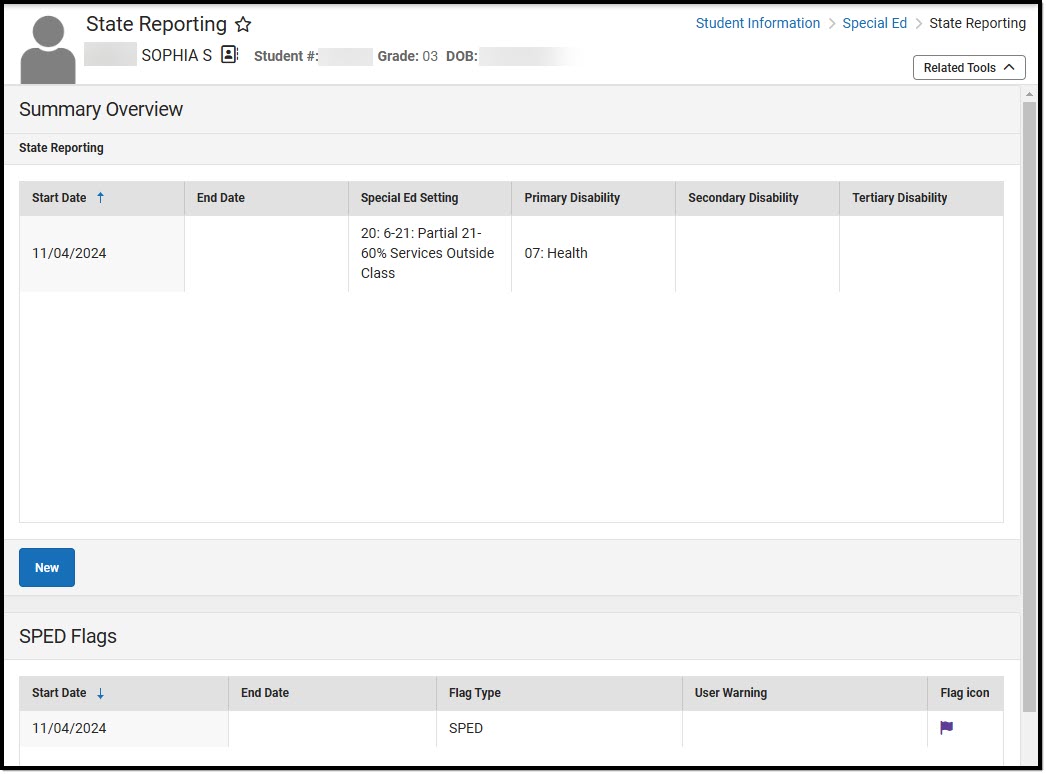 Screenshot of the State Reporting tool.