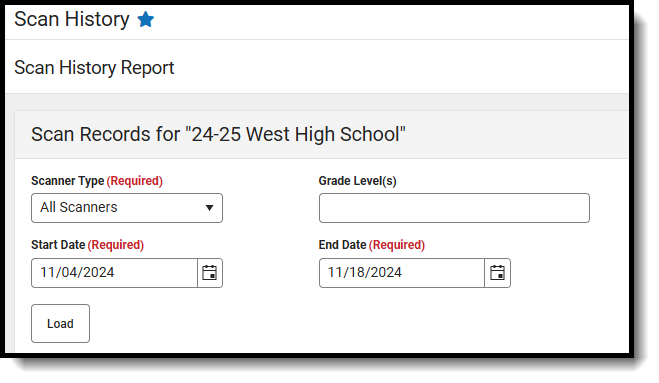 Screenshot of the Scan History Report editor