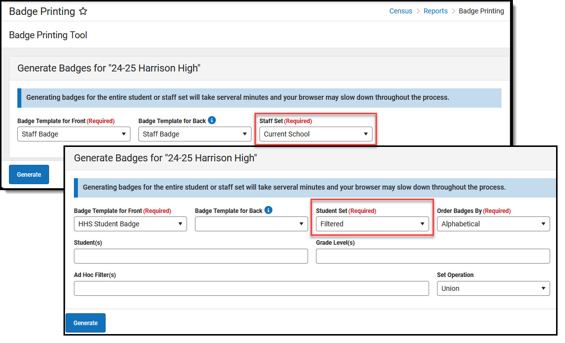 Screenshot of Badge Printing Tool.