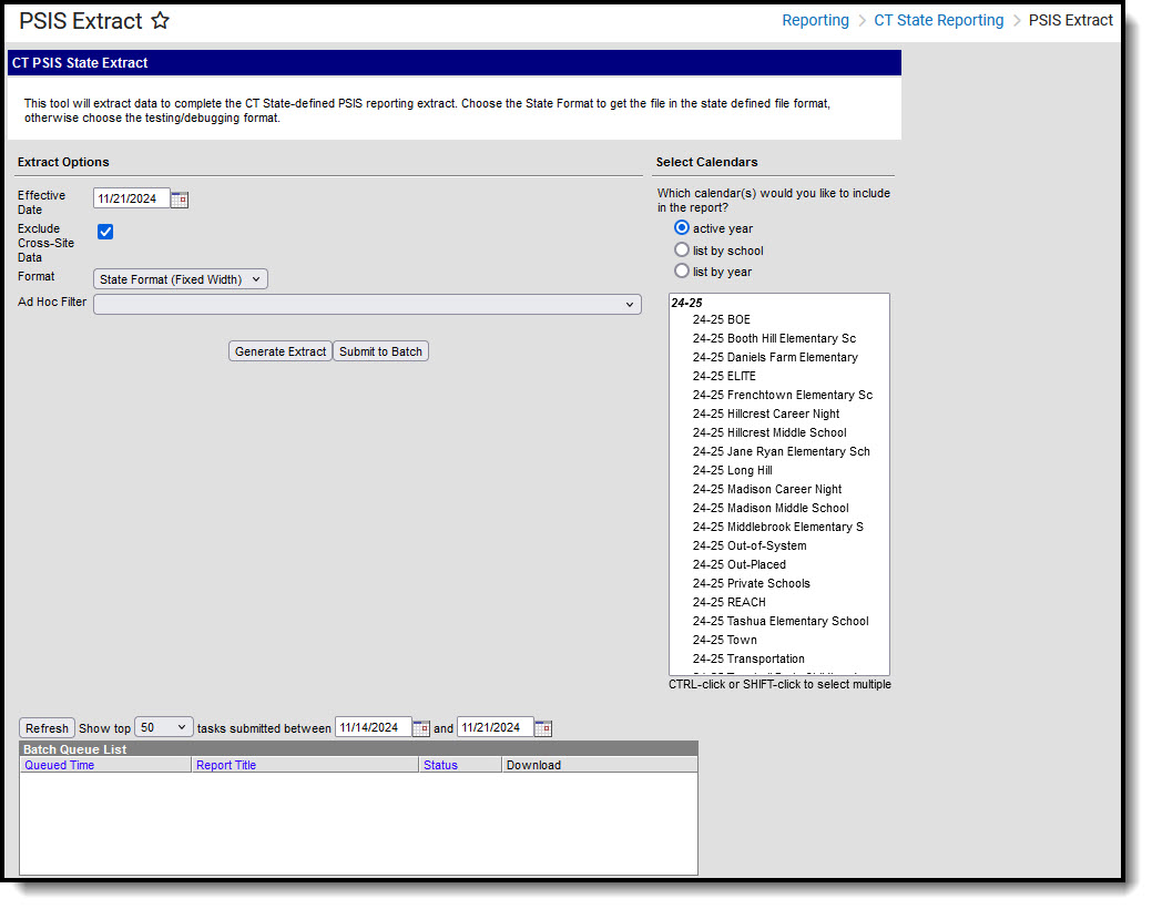 Screenshot of the PSIS State extract editor.