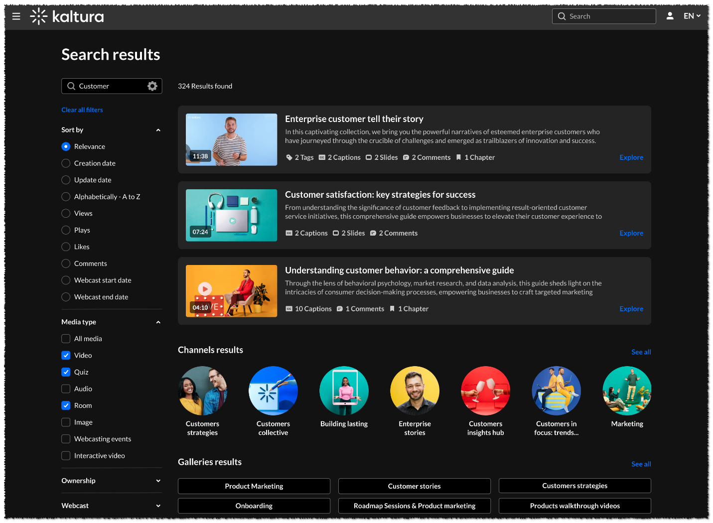 global search example, dark theme