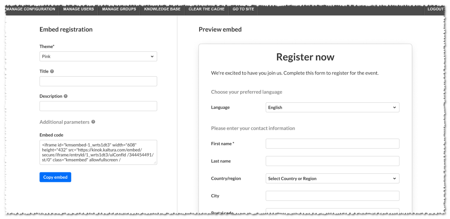 embed registration setup