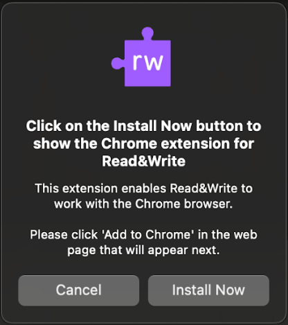 Read&Write for Mac extension install prompt