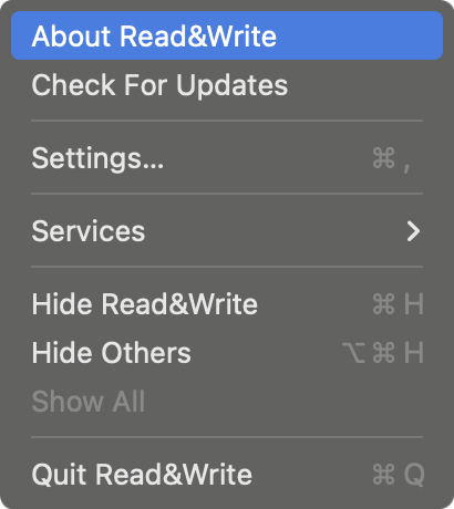 Read&Write Mac menu