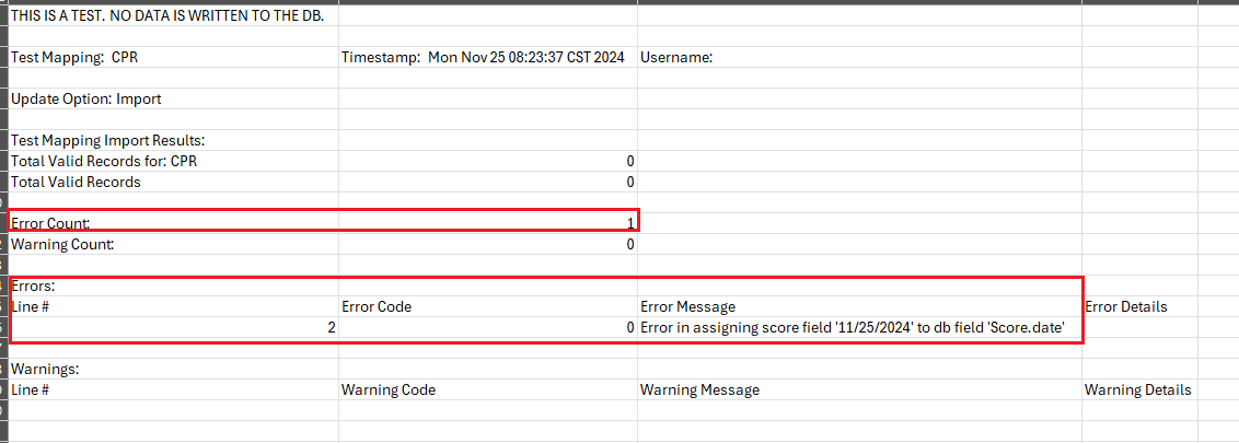 assessment mapping error