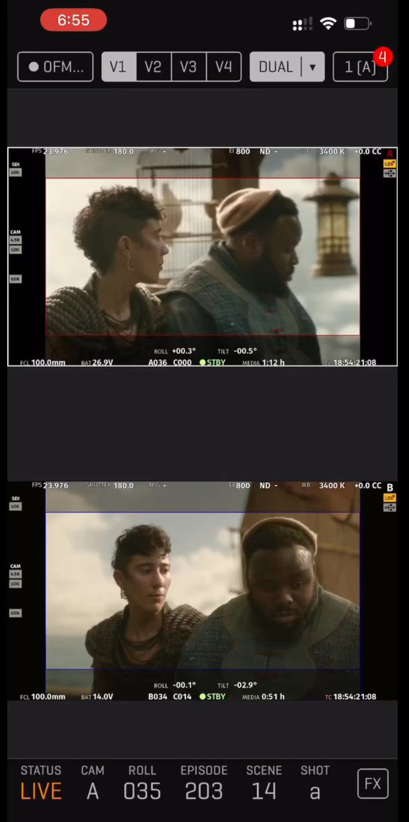 Screenshot showing two frames of Jim and Olu talking in S2 E3