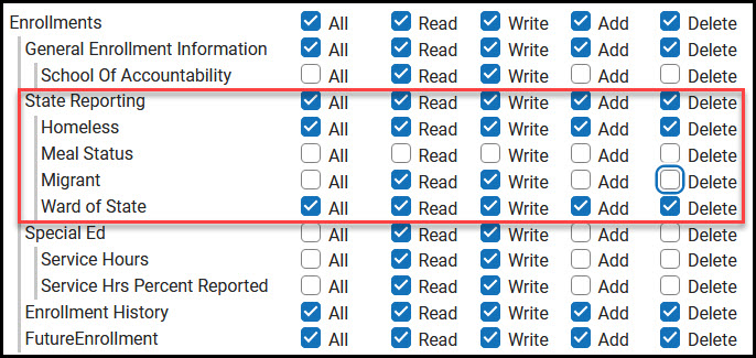 Screenshot of Enrollments Subrights