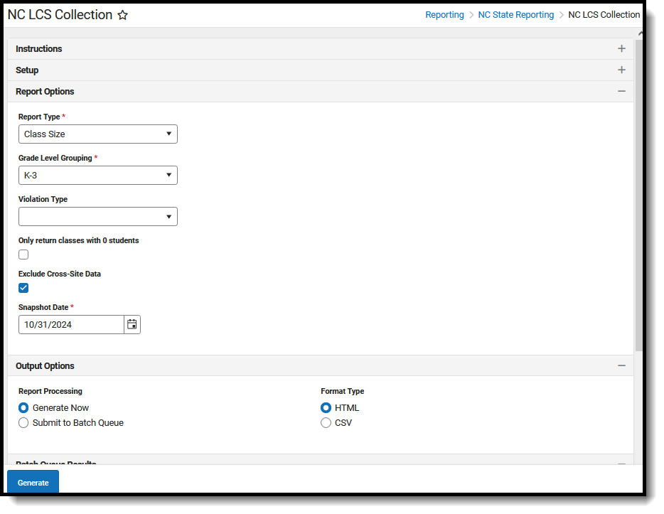 Screenshot of the NC LCS Extract for K-3 and 4-8 Class Size