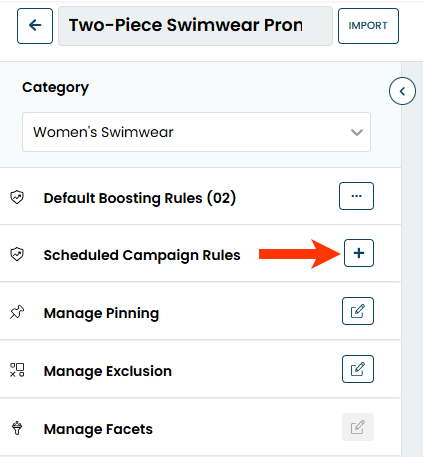 Callout of the plus sign for Scheduled Campaign Rules on the Scheduled Campaigns page