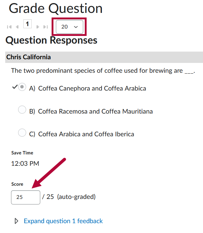 Identifies Questions responses tool and Score field