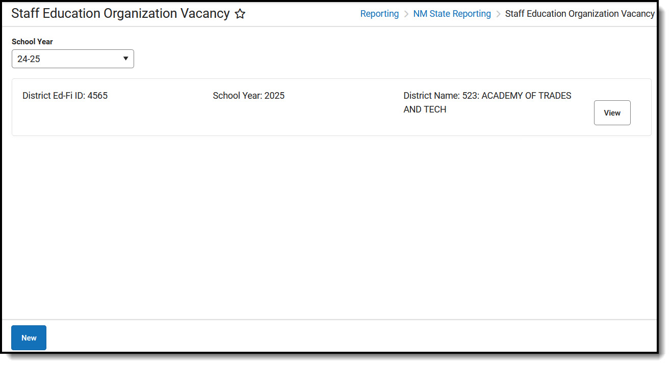 Screenshot of the main view of the Staff Education Organization Vacancy editor. 