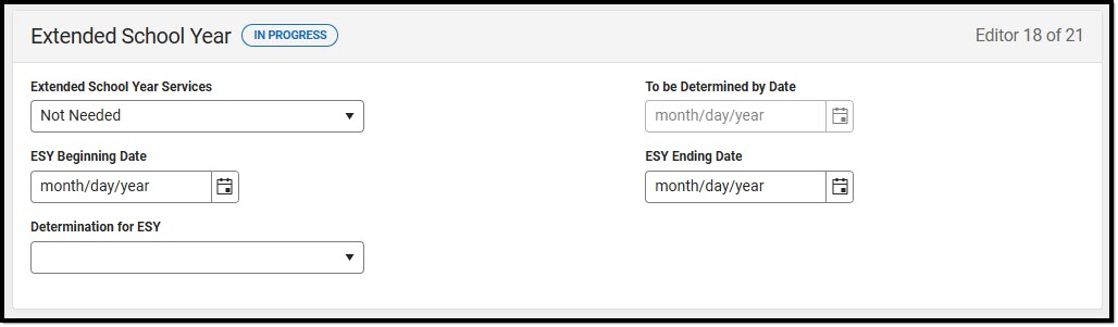 Screenshot of the Extended School Year Editor.