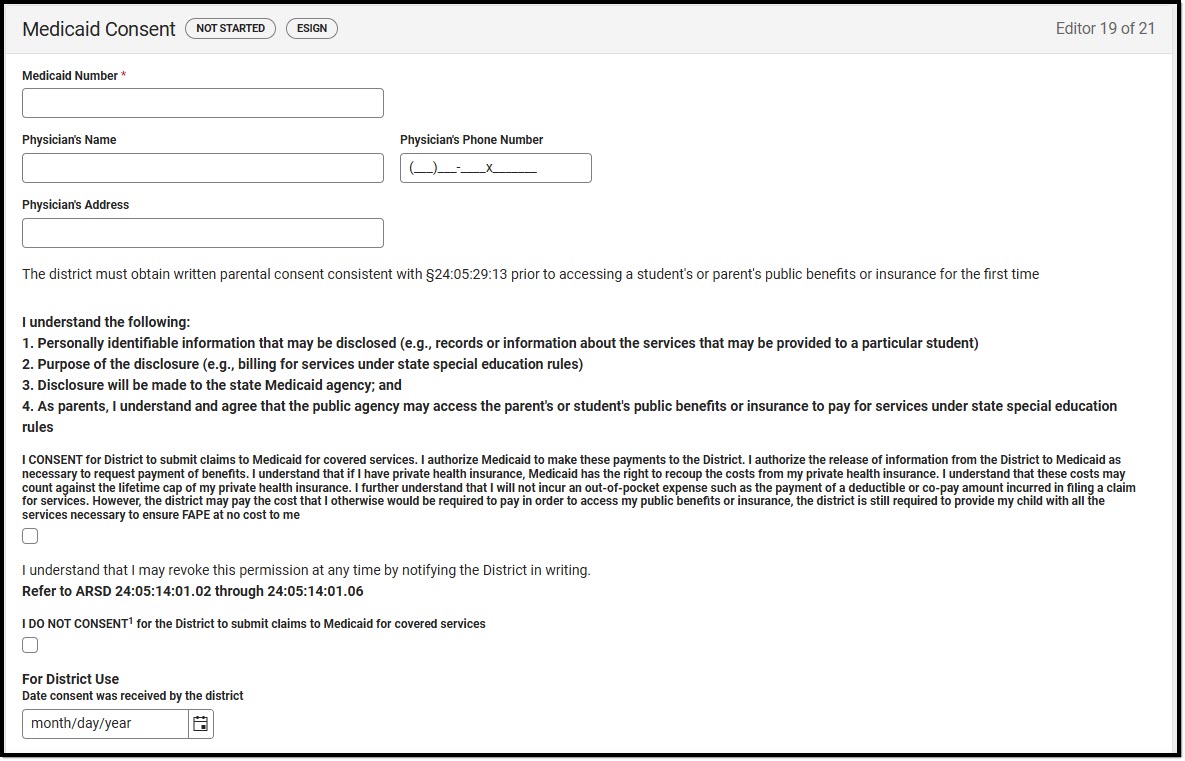Screenshot of the Medicaid Consent Editor.