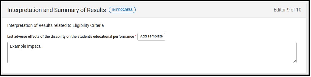 Screenshot of the Interpretation and Summary of Results Editor.