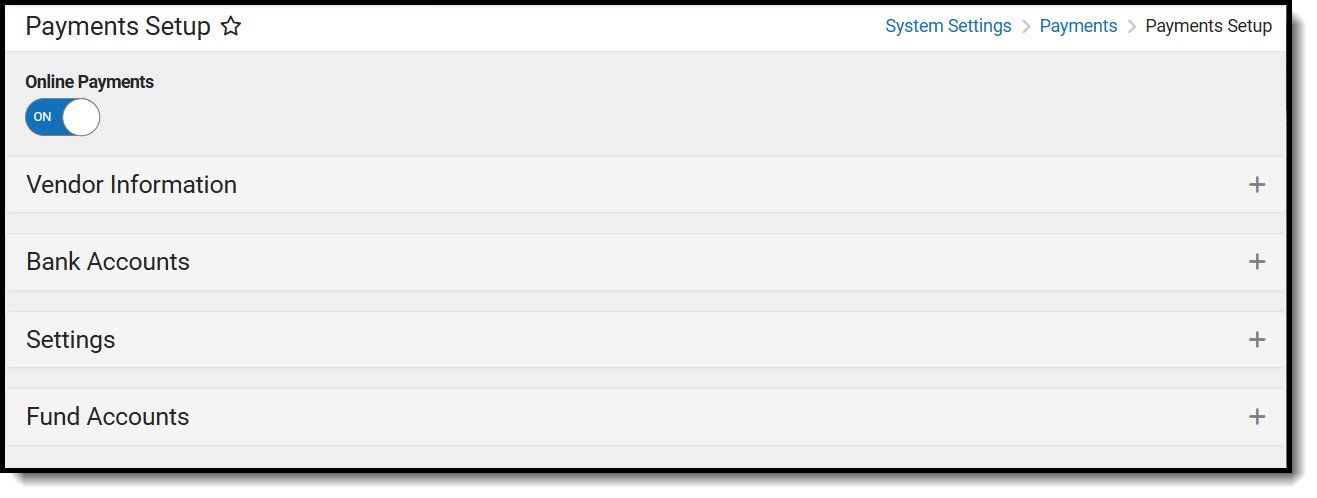 Screenshot of Payments Settings tool.