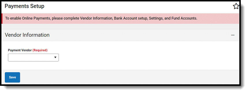 Screenshot of Payments Setup, showing the Vendor Information side panel.