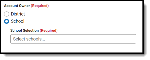 Screenshot of Account Owner with School selected.
