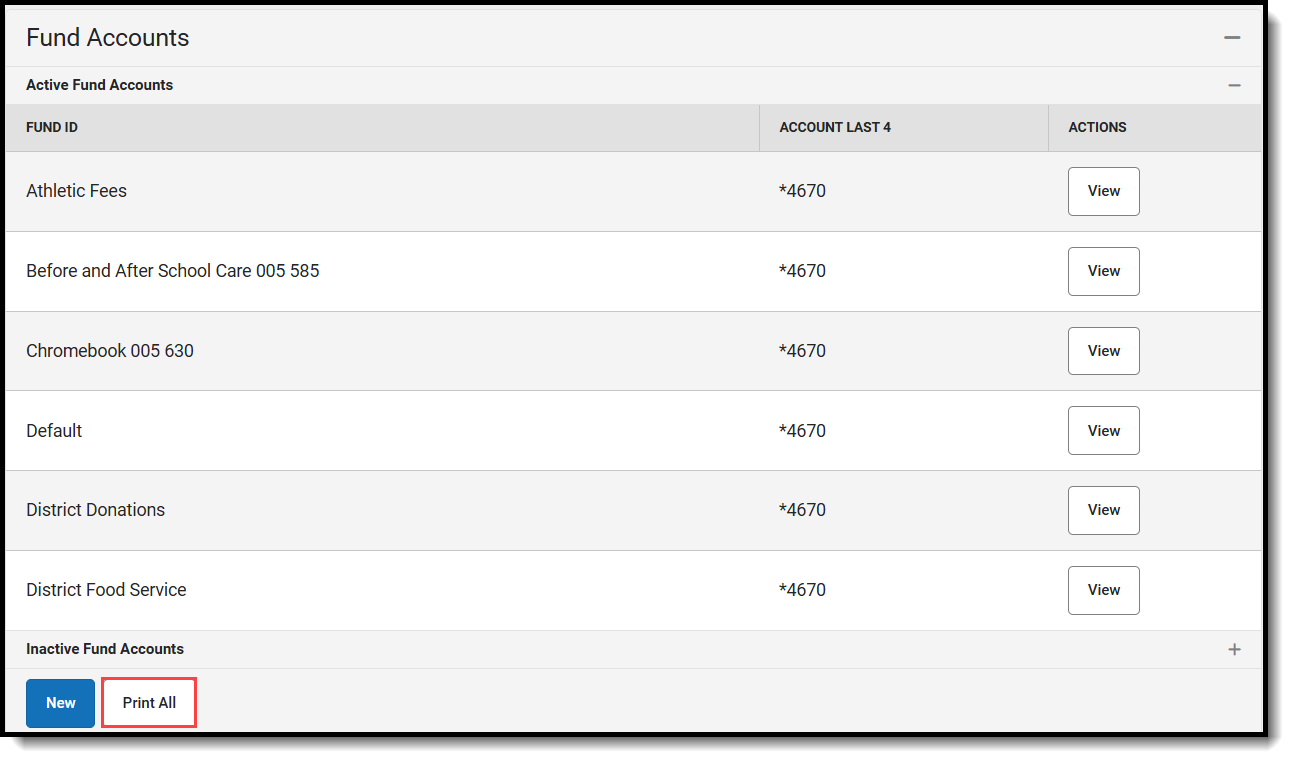 Screenshot of the Fund Accounts Print All button.