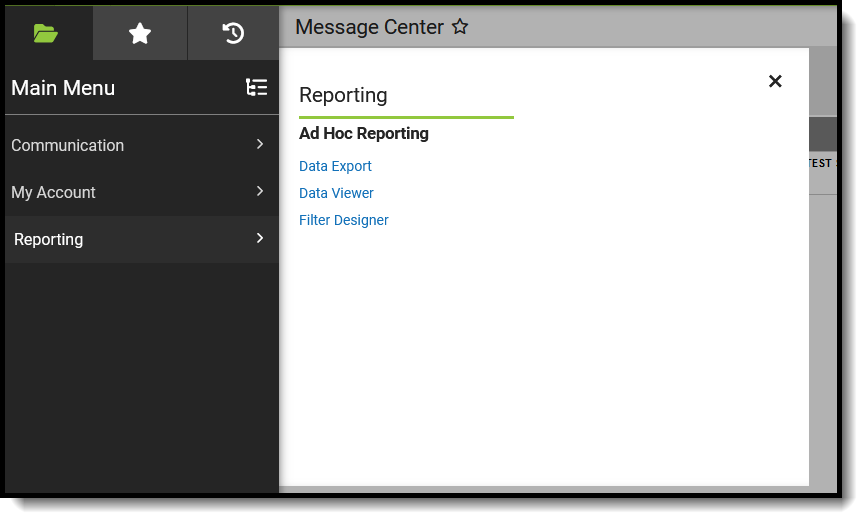 Screenshot of Reporting module with suggested tool rights for principals. 