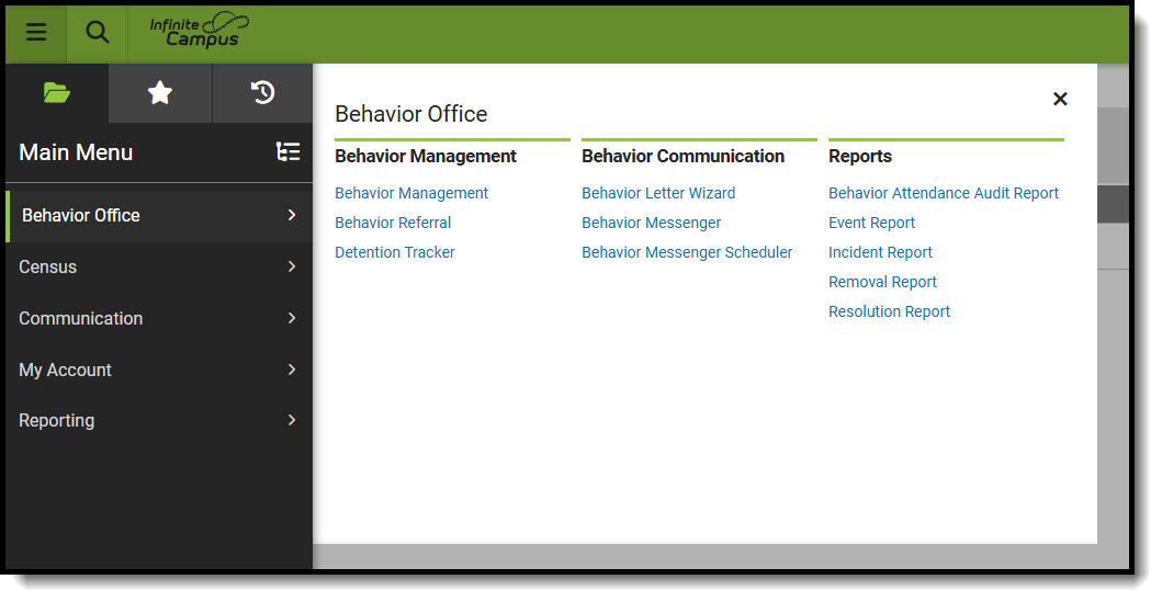 Screenshot of Behavior Office module with suggested tool rights for principals. 