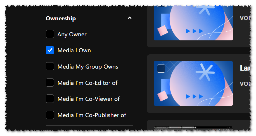 ownership filter in the my-media search