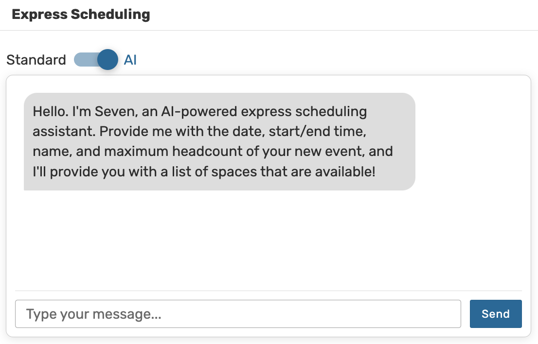 Express scheduling AI chatbox message: 