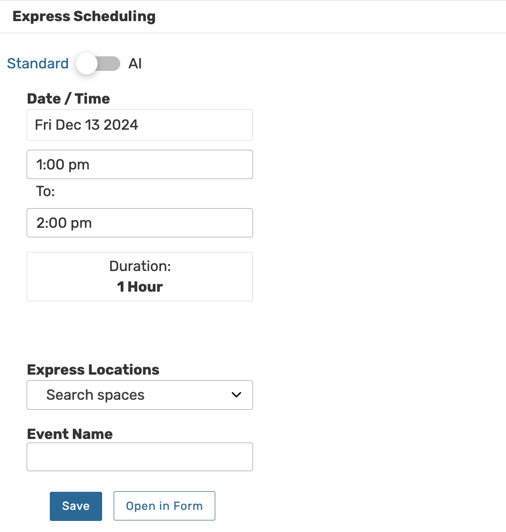 Dashboard Express scheduling