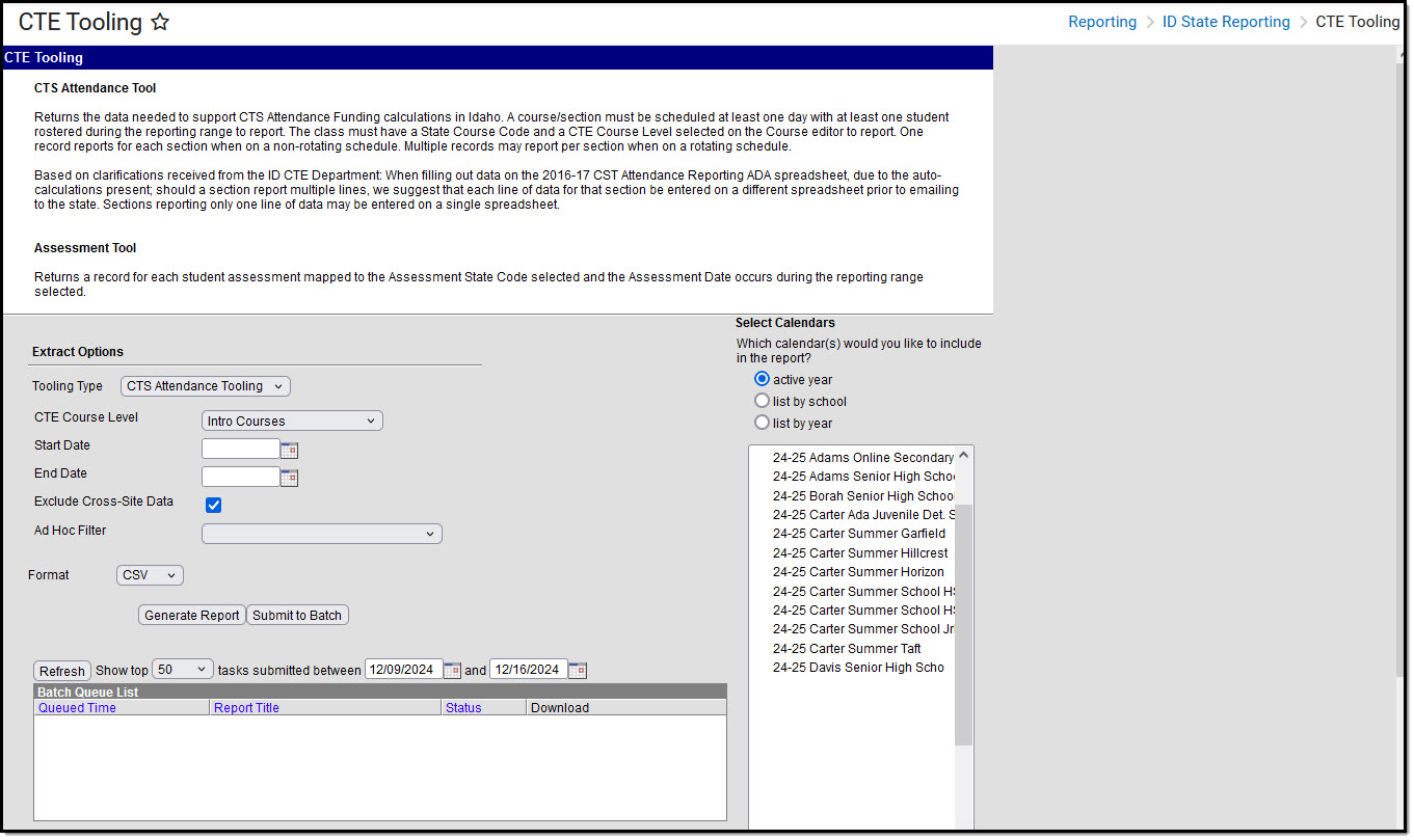 Screenshot of CTE Tooling Editor with CTE Attendance Tooling Type.