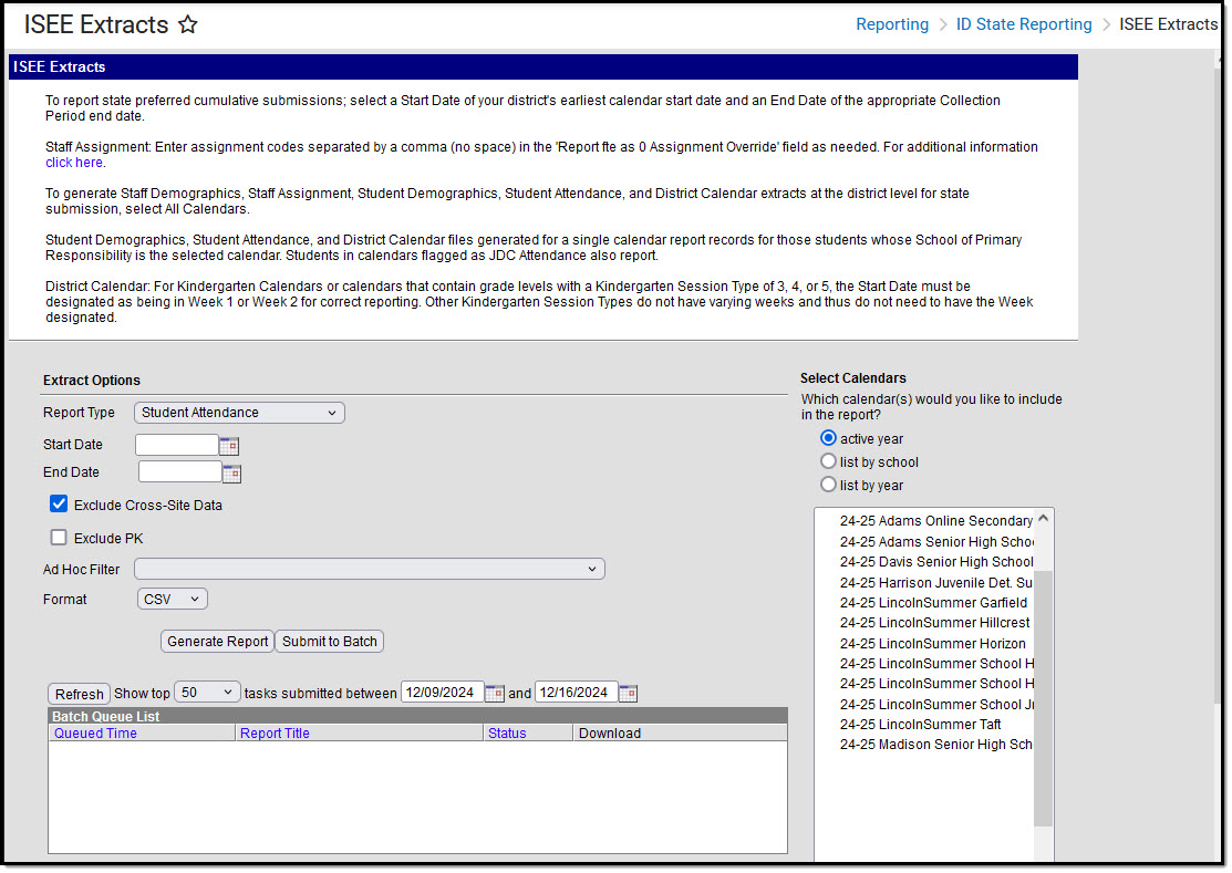 Screenshot of the Student Attendance extract on the ISEE tool.