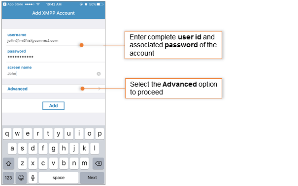 Configure a chat account on iOS device