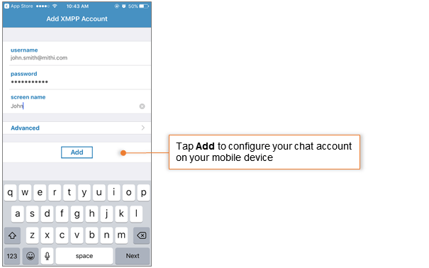 Configure a chat account on iOS device