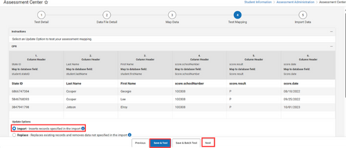 Import selection and save & test, then next 