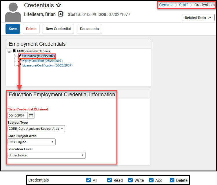 Screenshot of Credentials tool with key information highlighted and tool right screenshot beneath.